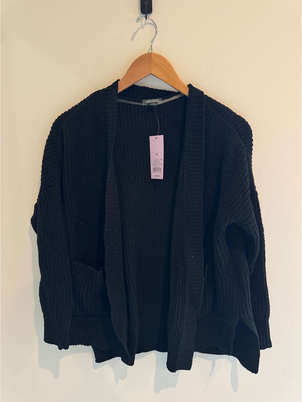 Wild Fable Black Chunky Knit Open Front Cardigan Size XS NWT